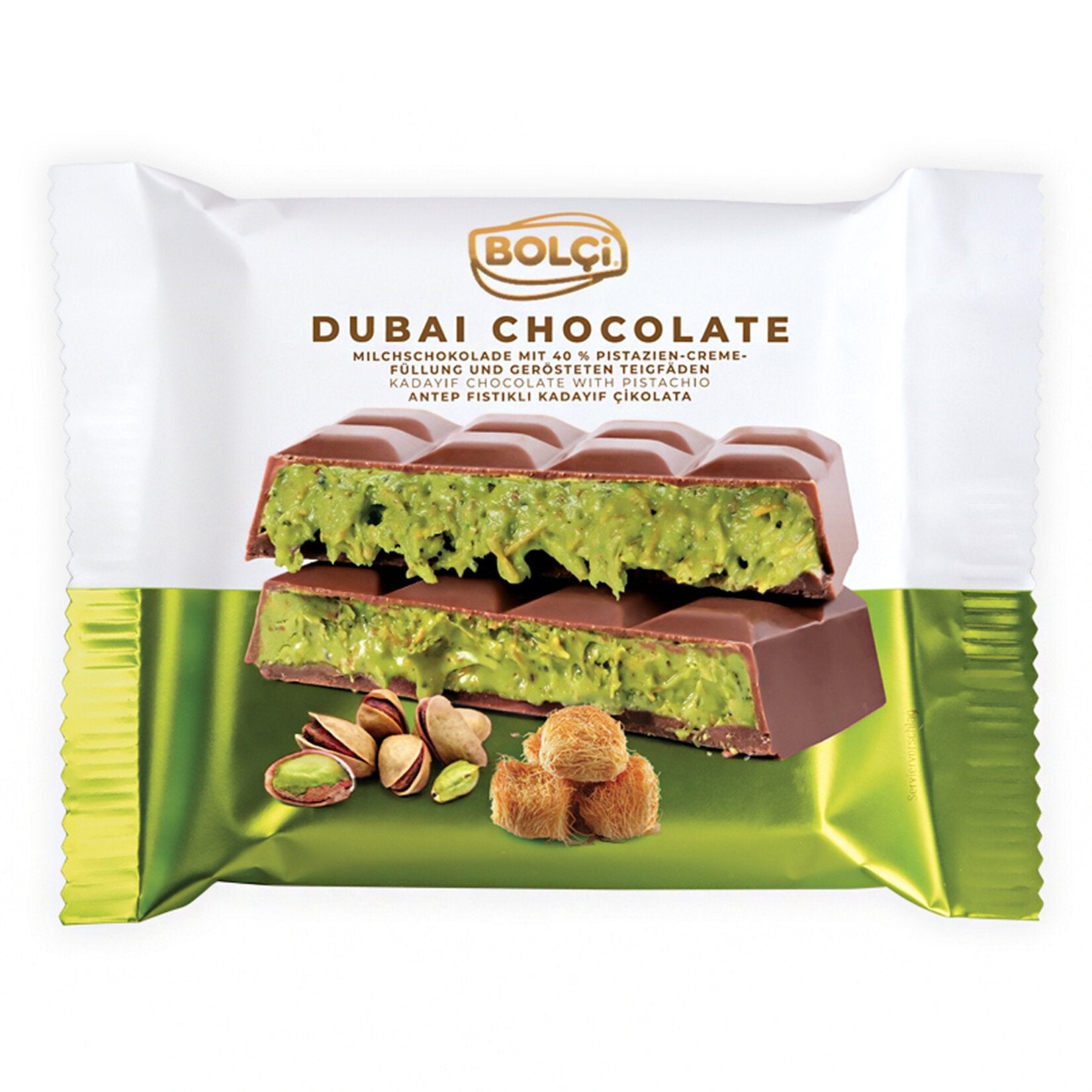 Bolci Dubai Chocolate Bar 100 g – Antep Pistachio & Kadayif Filled Milk Chocolate