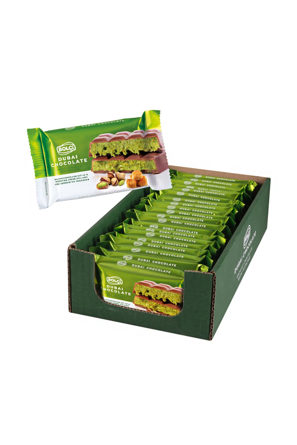 Bolci Dubai Chocolate Bar 65 g – Antep Pistachio & Kadayif Filled Milk Chocolate