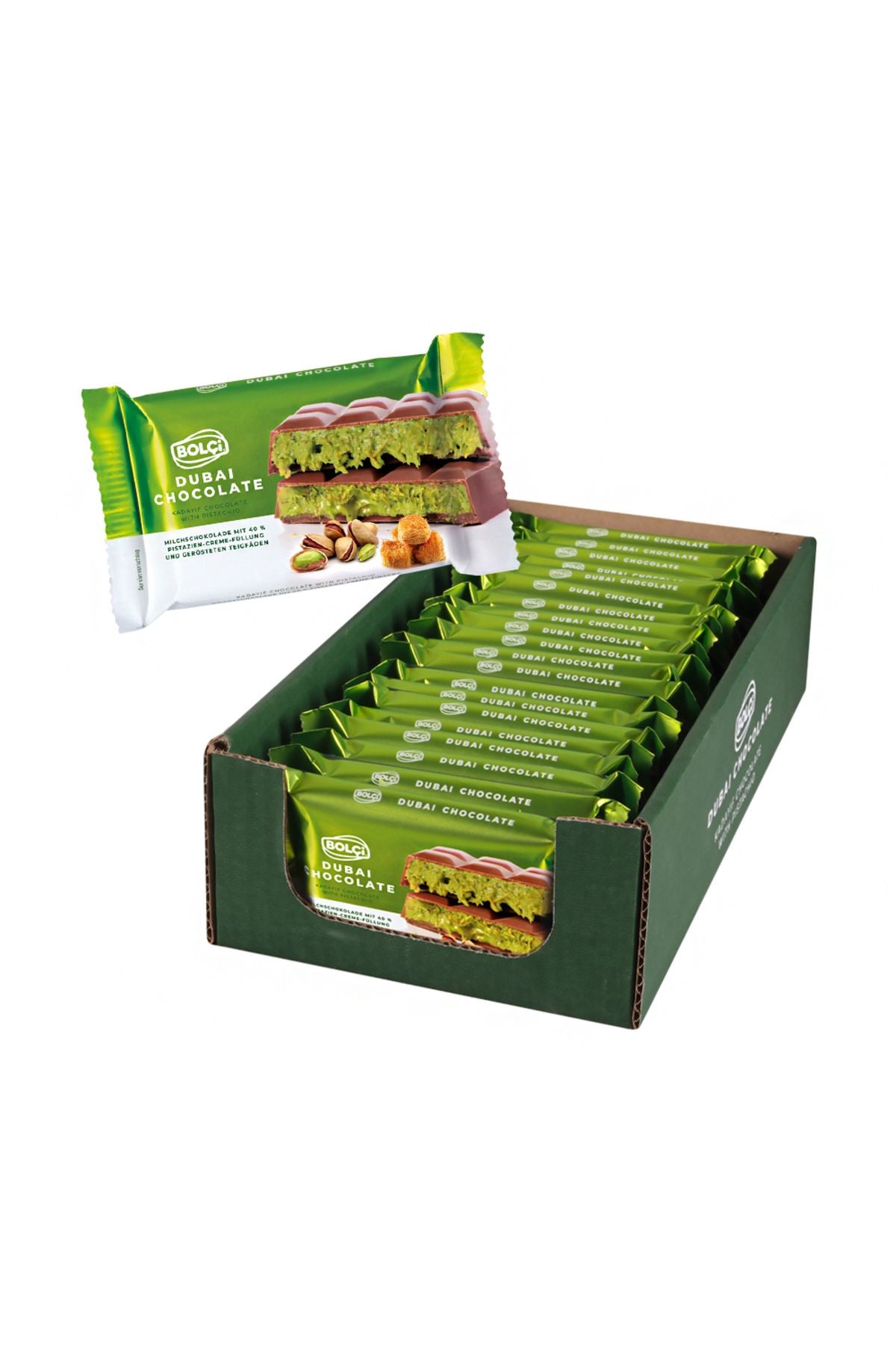 Bolci Dubai Chocolate Bar 65 g – Antep Pistachio & Kadayif Filled Milk Chocolate