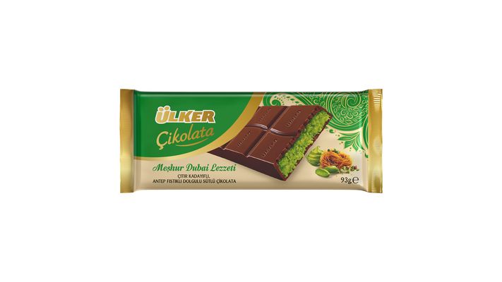 Ulker Meşhur Dubai Lezzeti Chocolate 93 g – Pistachio & Kadayif Filled Milk Chocolate
