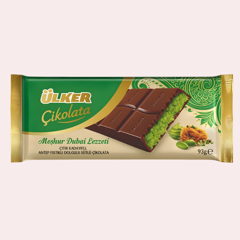 Ulker Meşhur Dubai Lezzeti Chocolate 93 g – Pistachio & Kadayif Filled Milk Chocolate