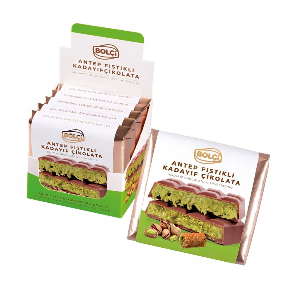 Bolci Dubai Chocolate Bar 100 g – Antep Pistachio & Kadayif Filled Milk Chocolate