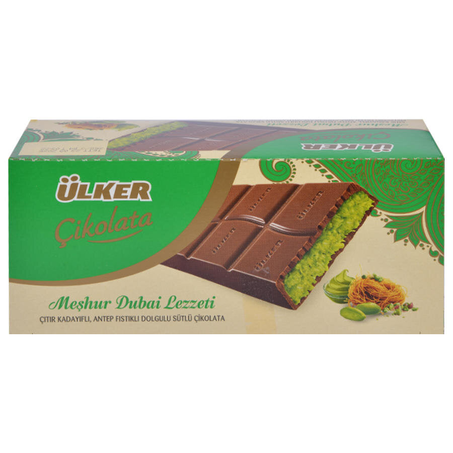 Ulker Meşhur Dubai Lezzeti Chocolate 93 g – Pistachio & Kadayif Filled Milk Chocolate